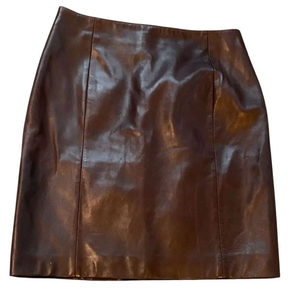 NEW NWOT Michael Hoban BROWN butter Leather Vintage North Beach MINI SKIRT sz 8